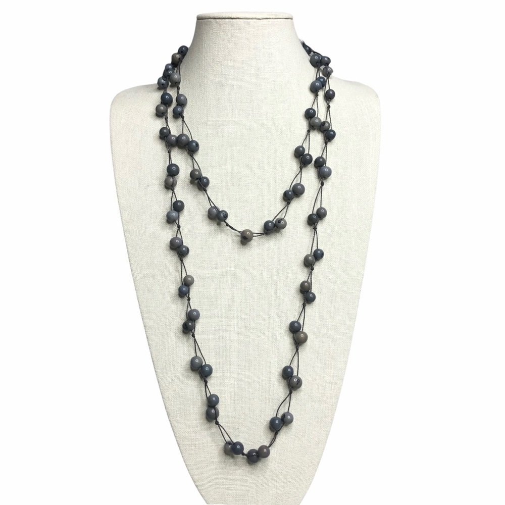 Artisan Offset Threaded Grey Bead Necklace